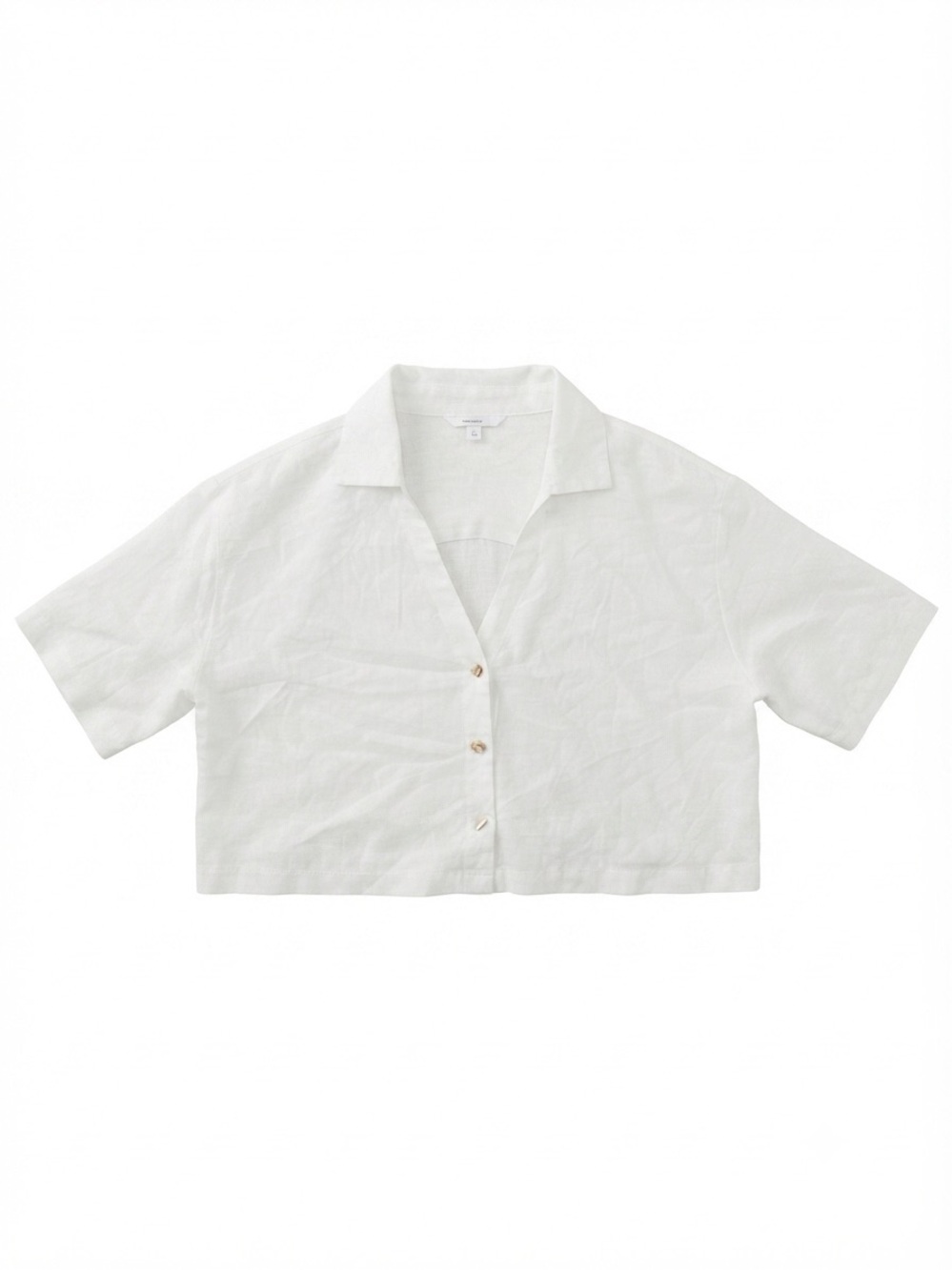 Cropped White Linen Button-Down Shirt